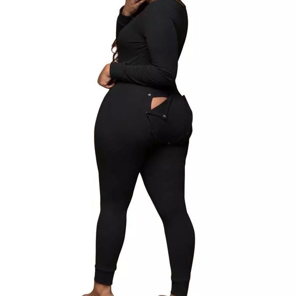 “Black” Adult Onesie W/Butt Flap - Picture 3 of 4